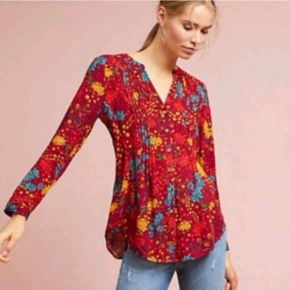 Maeve Tops - Anthropologie Maeve Floral Pintuck Boho Blouse Size Small